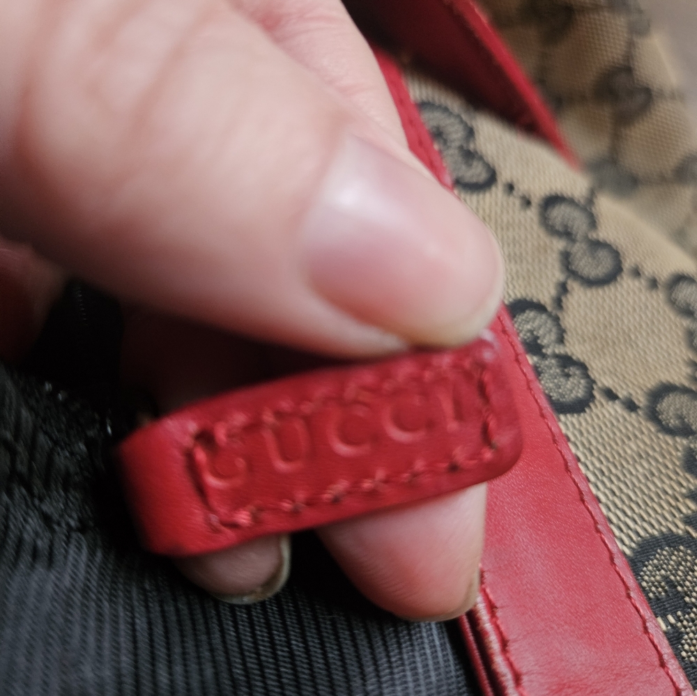 Gucci Vintage Navy Blue Monogram With Red Leather Trim With Dustbag - Picture 8 of 16